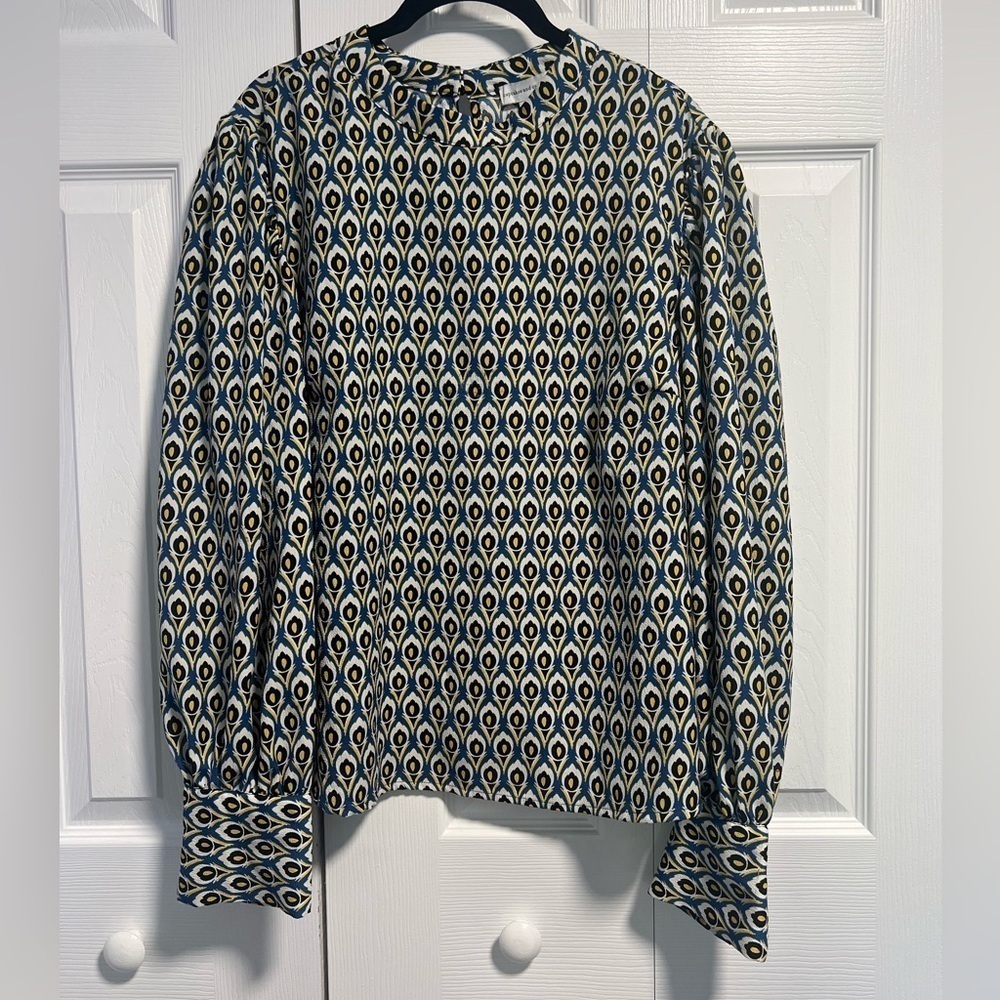 Cupcakes and Cashmere Peacock Design High Neck Long Sleeved Blouse
